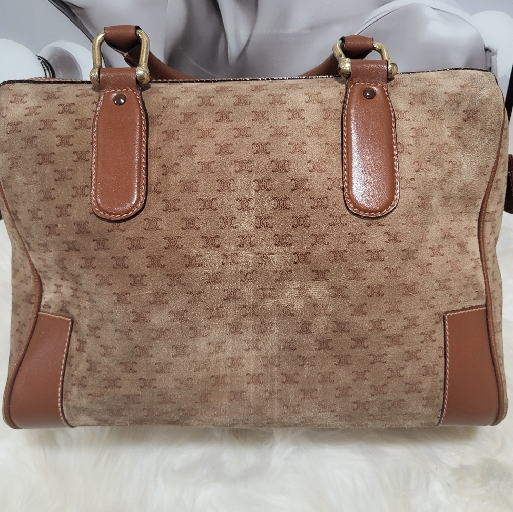 CELINE Suede & Leather Boston Bag - Suede with mini Celine logo exterior - Picture 7 of 14